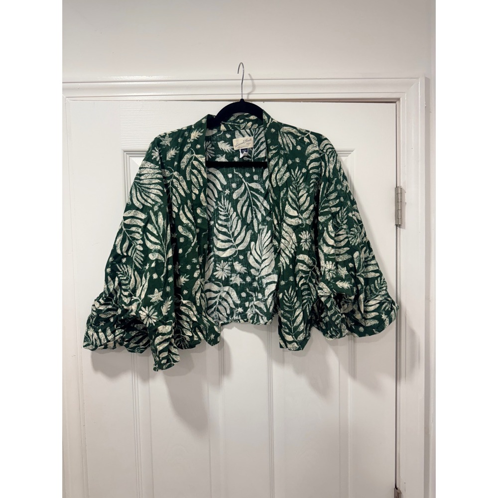 Universal Thread Womens Green Tropical Botanical Cotton Cropped Kimono OSFM